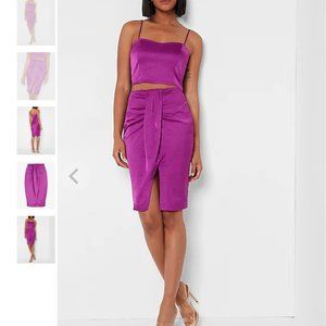 New Express High Waisted Draped Midi Skirt 2 4 Purple Crush Satin S